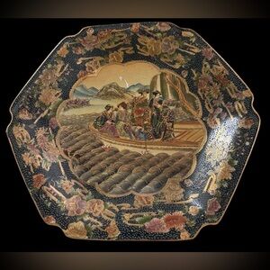 Royal Satsuma 1950s Geishas Handpainted Porcelain 11” Plate 24k Gold Ornate